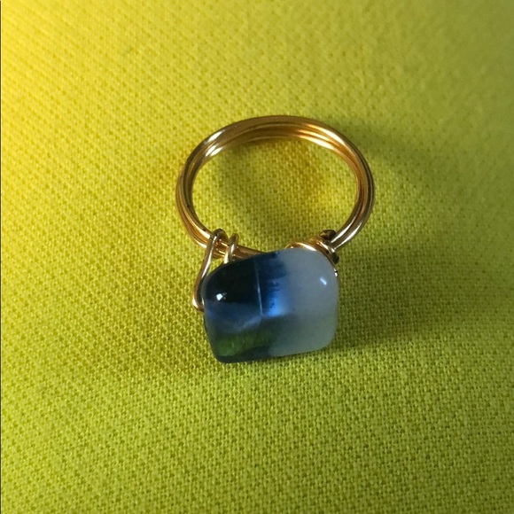 Jewelry - Small blue stone with goldfilled wire ring.